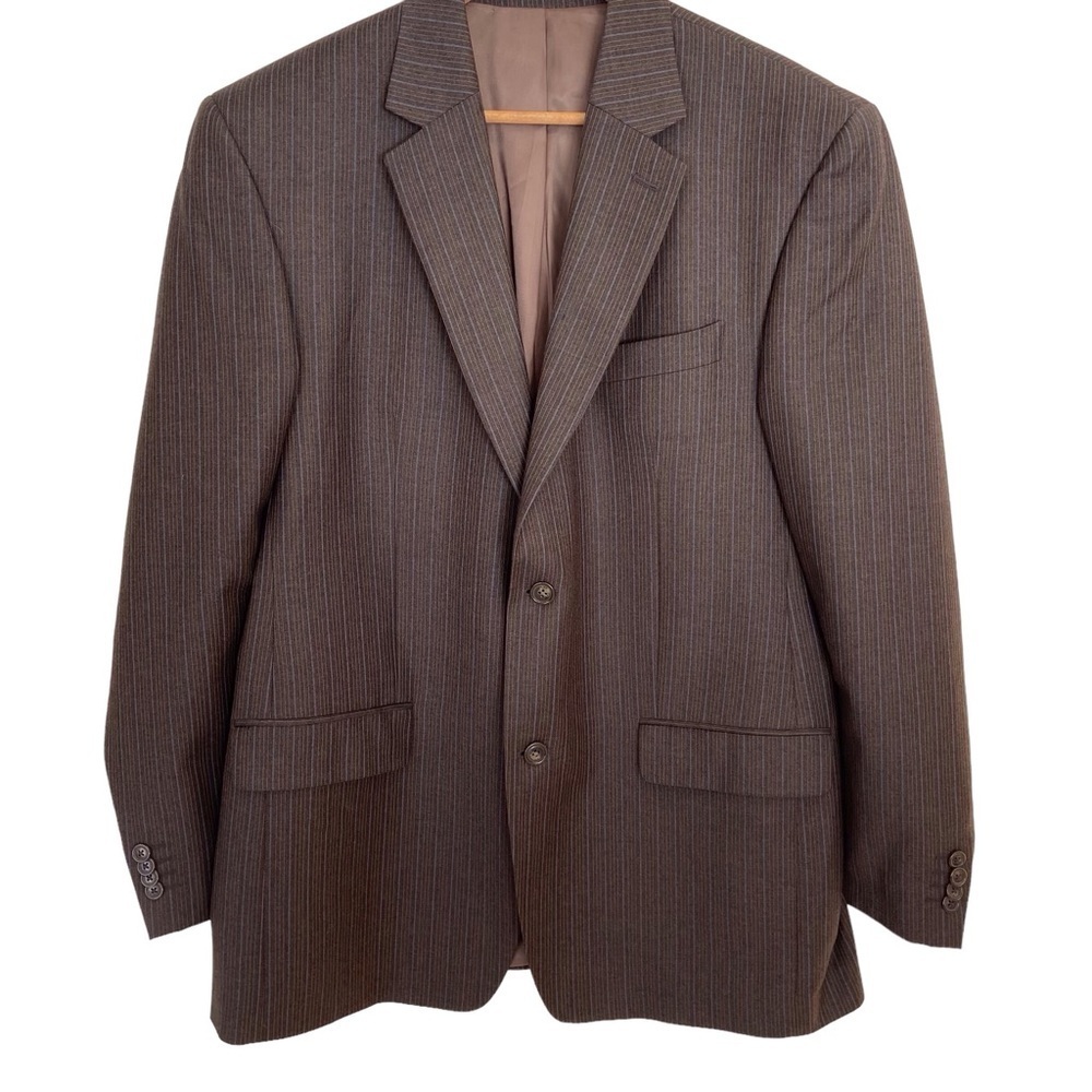 Michael Michael Kors suit jacket blazer brown blue pinstripes 100% wool 2 button
